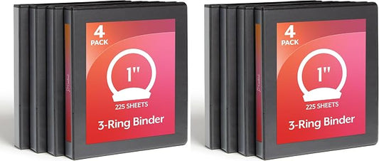 Cardinal Economy 3 Ring Binder, 1 Inch, Presentation View, Black, Holds 225 Sheets, Nonstick, PVC Free, Binders (79512), 4 Count(Pack of 2)