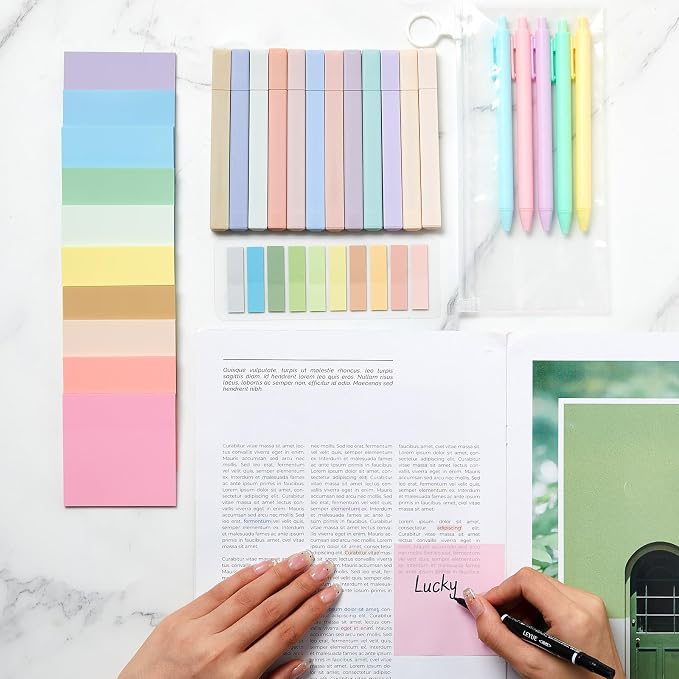 Jutom 38 Pcs Book Annotation Kit for Bible Journaling Study, Aesthetic Highlighters Pens, Index Tabs, Sticky Notes, Markers for Annotating Books Bible Page Tabs Supplies(Pastel Color,Square)