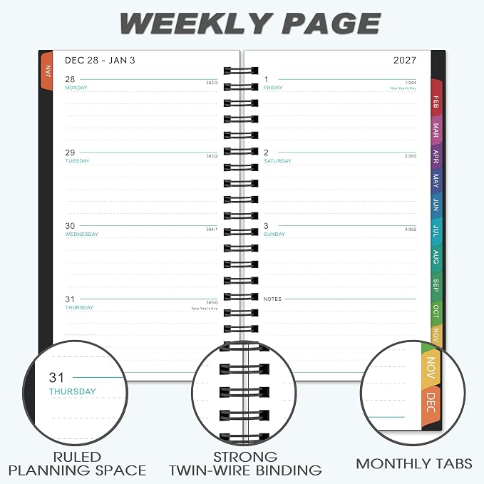 2027 Pocket Calendar/Planner - Weekly & Monthly Pocket Planner for Purse, Jan. 2027 - Dec. 2027, 6.8" x 4.1", Strong Twin - Wire Binding, Plastic Cover