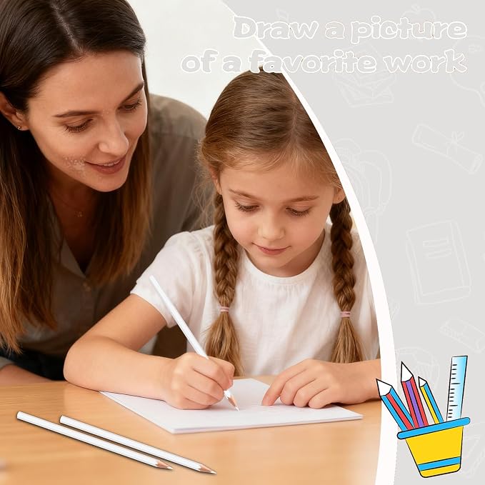 12 Pack White Colored Pencils for Kids, Pre-sharpened Art Pencils Back to School Supplies Set, Drawing Sketching Pencils for Students, Teachers, Classroom