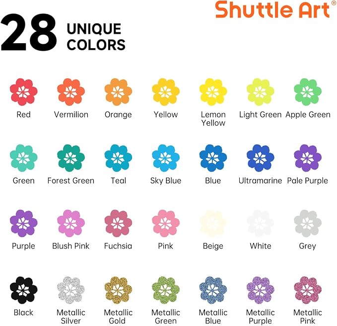 Shuttle Art 28 Colors Dual Tip Acrylic Paint Markers, Brush Tip and Dot Tip Acrylic Paint Pens for Rock, Ceramic, Wood, Canvas, Plastic, Glass, Stone, Calligraphy, Card Making, DIY Football Crafts
