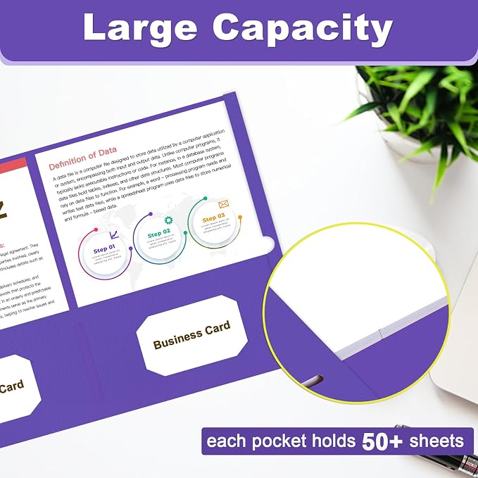 Folders with Pockets, LAYZZ 30 Pack Paper Pocket Folders, 2 Pocket File folders Fits Letter Size Paper, for School Office and Home (Purple)