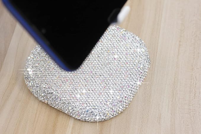 Bling Rhinestone Crystal Phone Stand, Adjustable Cell Phone Stand, Phone Holder for Desk, Desktop Holder, Cradle Compatible with iPhone Samsung Smartphones SL (White)