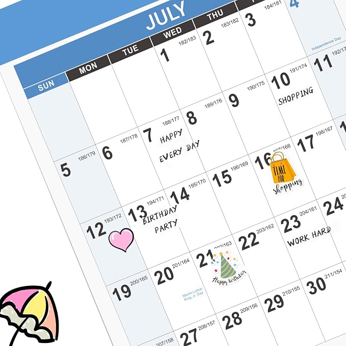 2026-2027 Yearly Wall Calendar - Calendar 2026-2027, July 2026 - June 2027 | Large Wall Calendar 26-27, 34.8" x 22.8"(Open), Full Year Calendar Large, One Page Vertical with Round Stickers - Haze Blue