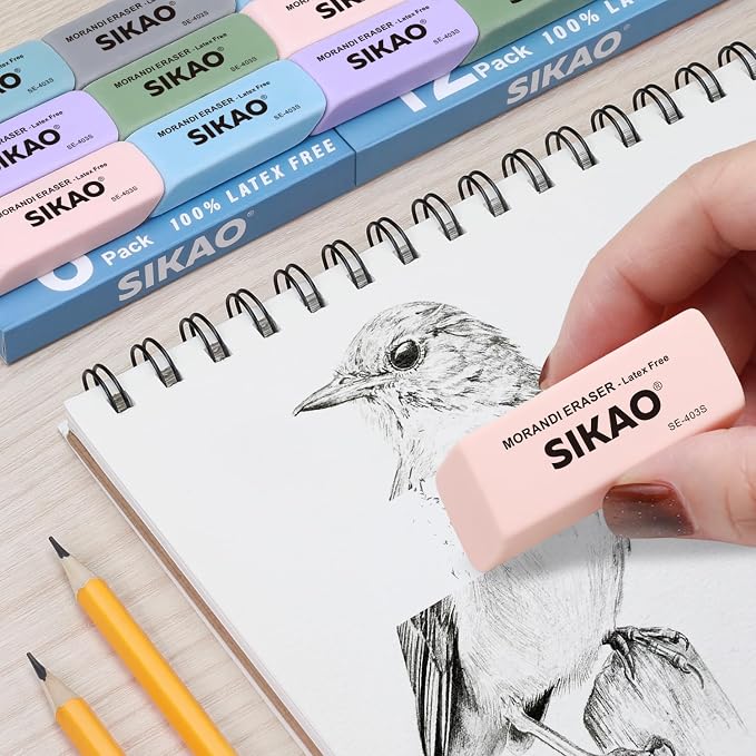 Morandi Erasers, 6 Pack Pencil Erasers | Aesthetic Pastel Beveled Rubber Erasers, Latex-Free & Smudge-Free for School Supplies, Classroom & Daily Writing