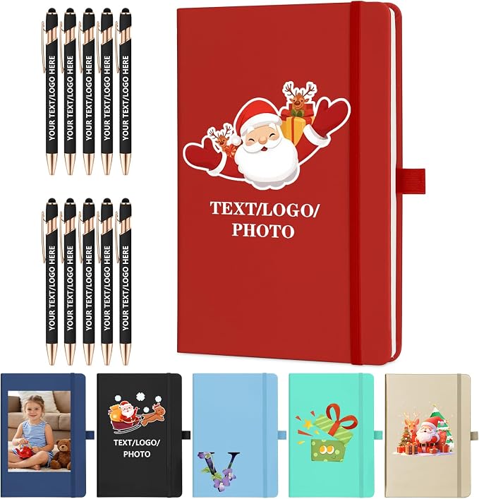 ENOMY Personalized Notebook & 10 PC Pens Gift Set Custom Notebook Journal A5 200 Pages A5 Lined Journal for Men Women Hardcover Notebooks for Work College Graduation Gifts, red