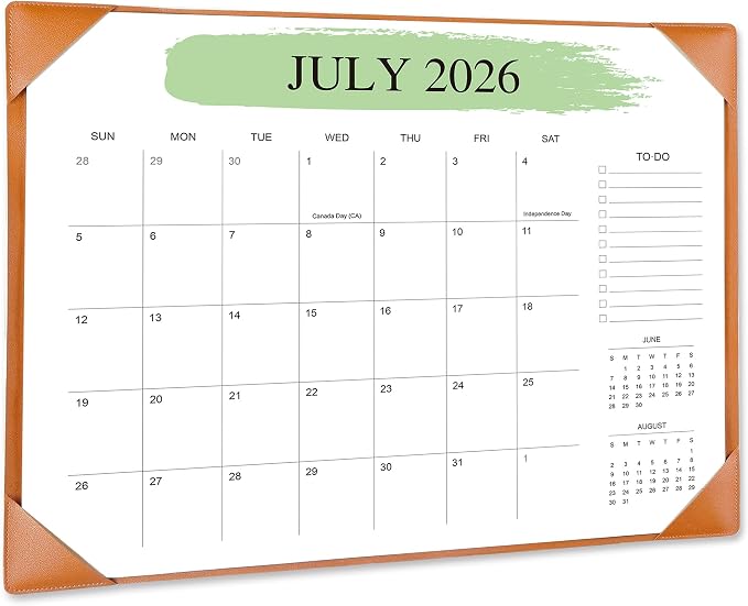 Desk Calendar 2026-2027 with Desktop Mat （22" x 17"）– Jul. 2026 - Dec. 2027 (Brown)