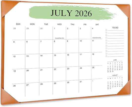 Desk Calendar 2026-2027 with Desktop Mat （22" x 17"）– Jul. 2026 - Dec. 2027 (Brown)