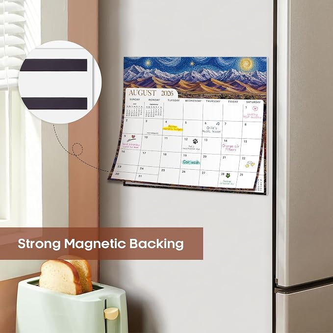 Aesthetic 2026-2027 Magnetic Calendar for Refrigerator, 21-Month Fridge Calendar Magnet from April 2026 to December 2027, Easy Organizing, Starry National Parks