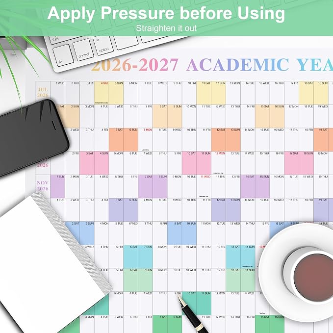 24" x 36" Exellewis 2026-2027 Academic Wall Calendar, July 2026 to June 2027, Folded Large Yearly Planner 12 Months, 2-Sided Reversible Horizontal/Vertical School Office Business Year Calendar