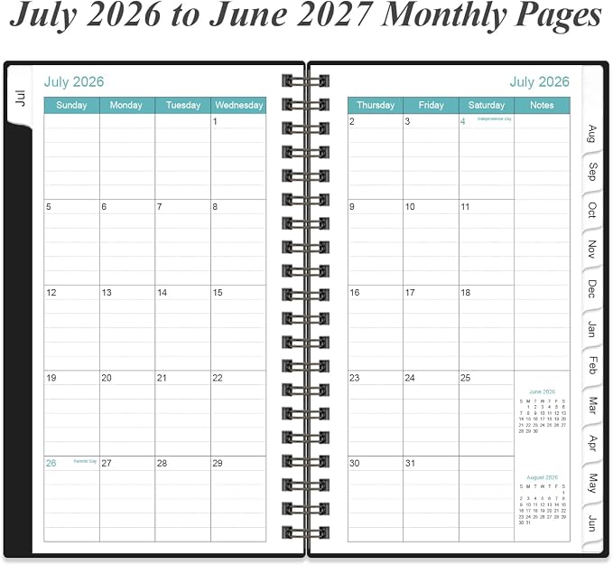 2026-2027 Pocket Planner/Calendar - 2026-2027 Planner from July 2026 - June 2027, Planner 26-27 with 12 Tabs, Twin-Wire Binding, Inner Pocket, 3.75" x 6.75, Black