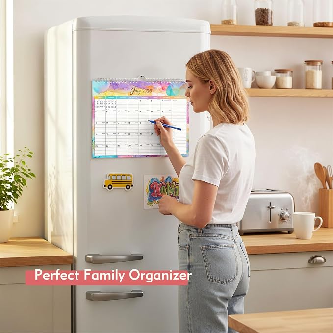 Comix 2026-2027 Wall Calendar,18 Month Planner for Home Office Classroom | 120GSM Thick Paper, Large Lined Blocks, Ink Bleed Resistant, Reinforced Hanger, for Home Office Classroom Family Planning