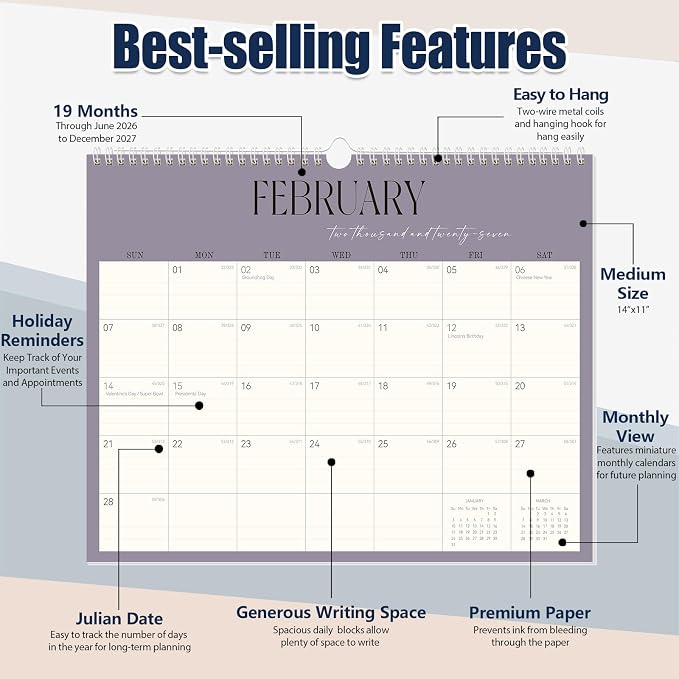 GuassLee Desk Calendar 2026-2027, 19-Month Hanging Desk/Wall Calendar From 2026 Jun-2027 Dec., 14" X 11" Monthly Planner With Thick Paper Spiral Bound For Office Home School Organizing & Planning