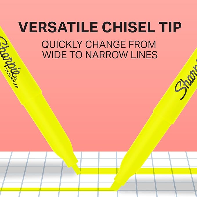 Sharpie Pocket Style Highlighters, Chisel Tip, Fluorescent Yellow, 12 Count (Pack of 12)