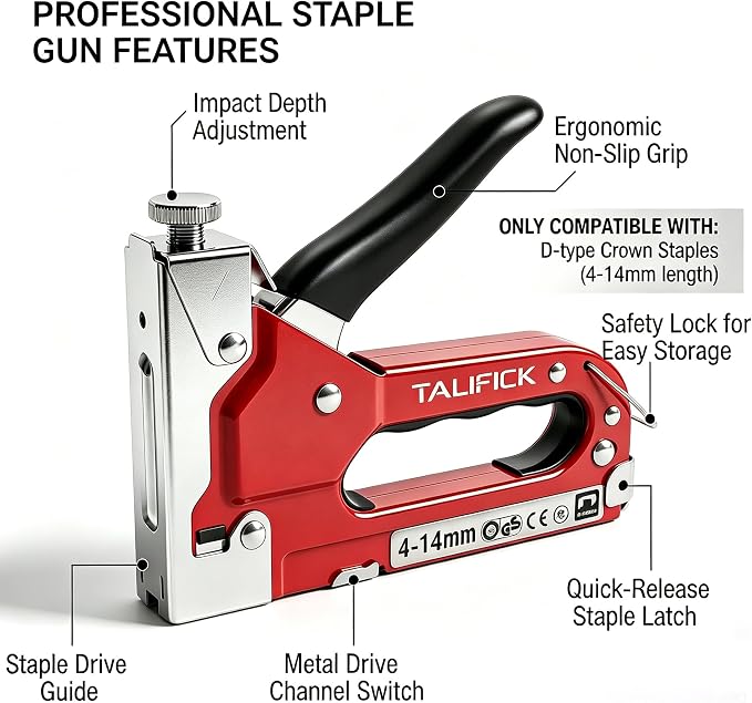 Heavy Duty Manual Staple Gun, Adjustable Stapler with 1000 Staples