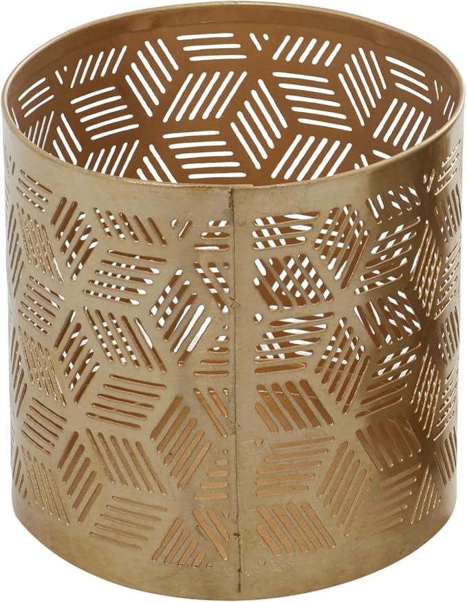 Deco 79 Metal Geometric Pencil Cup with Laser Carved Design, 4" x 4" x 4", Gold | Desk Storage Geometric Pen Holder With Laser Carved Design Pen Cup