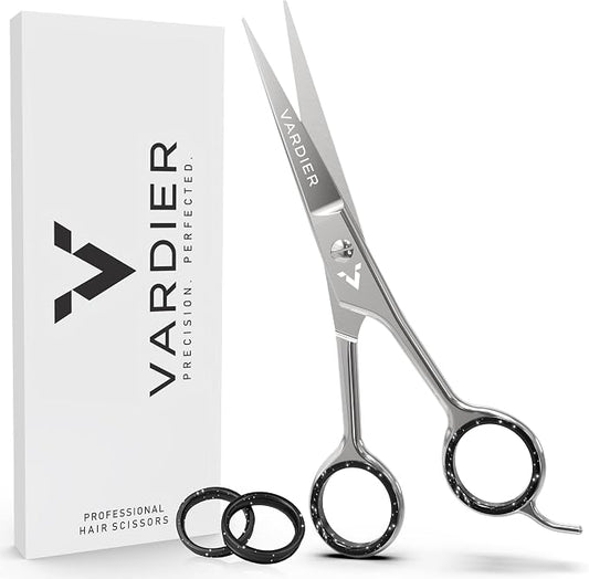6.5” Hair Cutting Scissors – Professional Stainless Steel Barber Shears with Micro-Serrated Blades, No-Slip Precision Cut – Gift-Boxed with Leather Pouch for Salon & Home (Matter Silver)