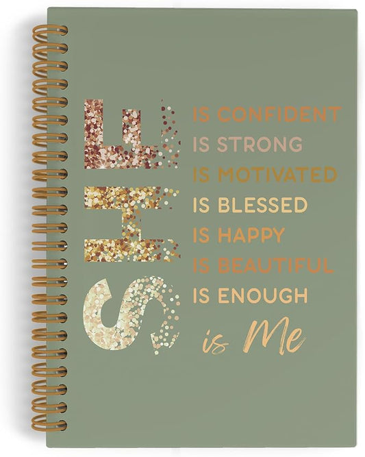 Self Care She Is Me Spiral Notebook, Sage Green Gold Inspirational Affirmations Journal Notebook, Self Love Notebooks for School Work, Positive Office Supplies Gifts for Women Girls, 5.5x8.3 Inch