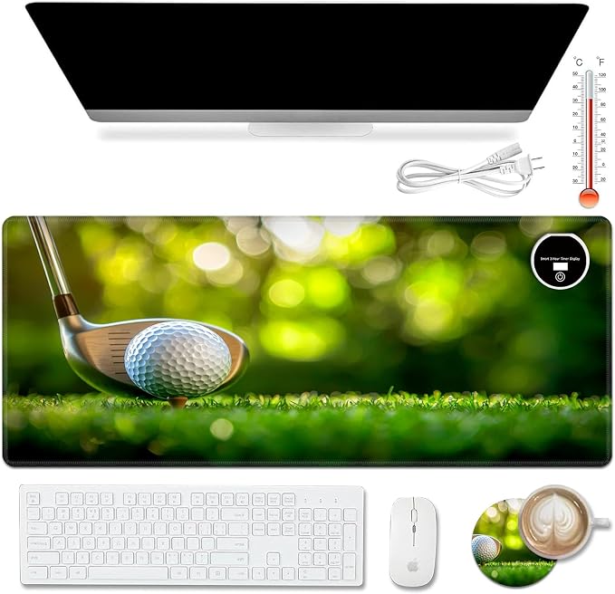 Warm Desk Pad,Heated Desk Pad,Office Mat,3 Heating Levels & 3 Hours Auto Shut-Off,31.5"*13" Gaming Mouse Laptop Keyboard Leather Desk Mat,Golf Club Lawn