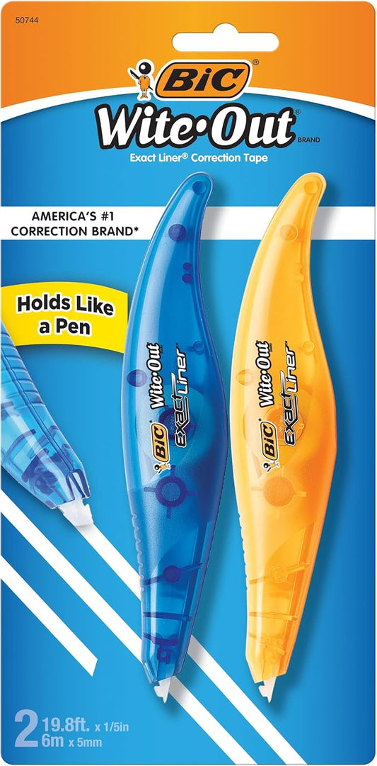 BIC Wite-Out Brand Exact Liner Correction Tape, 19.6 Feet, White, Fast, Clean and Easy to Use Tear-Resistant Tape, 2-Count