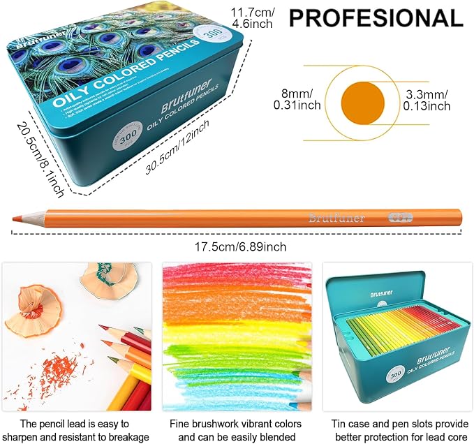LBW Colored Pencils for Adult Coloring Books, 300 Oil Based Soft Core Professional Color Pencils Set for Artists Beginners, Ideal for Coloring Sketching Drawing Blending