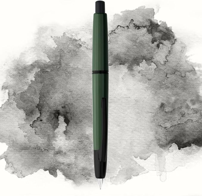 erofa Majohn A2 Press Fountain Pen Extra Fine Nib with Box, Retractable Green Resin Ink Pen with Converter Writing Set (Black Clip Version