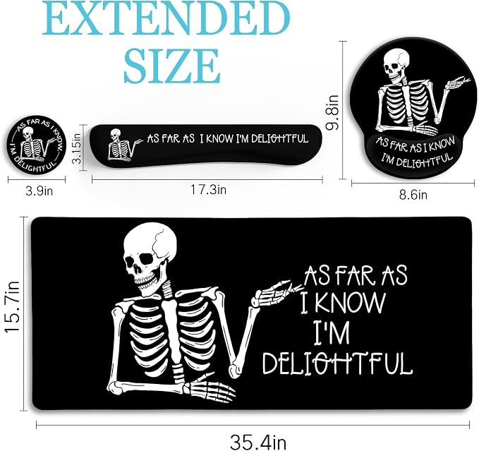 LIMKRIAN Ergonomic Mouse Pad with Wrist Rest Desk Mat Set, Skeleton Decor | Large Gaming Mouse Pads, Computer Keyboard Mat Wrist Support, Coaster, Funny Skull Office Desk Accessories Supplies