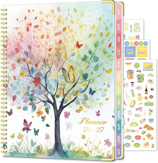 Academic Planner 2026-2027, 8.5" x 11", Hardcover Weekly Planner, Tree | Calendar Planner July 2026 - June 2027, Agenda Book with Tabs, Inner Pocket and Sticker for Office & School, A4