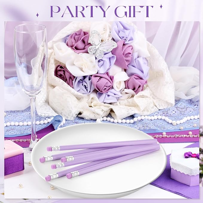 Tinlade 50 Pcs Purple Triangular Grip Pencils Wood Wedding Pencils HB Graphite Pencil Pack Eraser for Baby Shower Drawing Sketching Bridal Shower Office Supplies