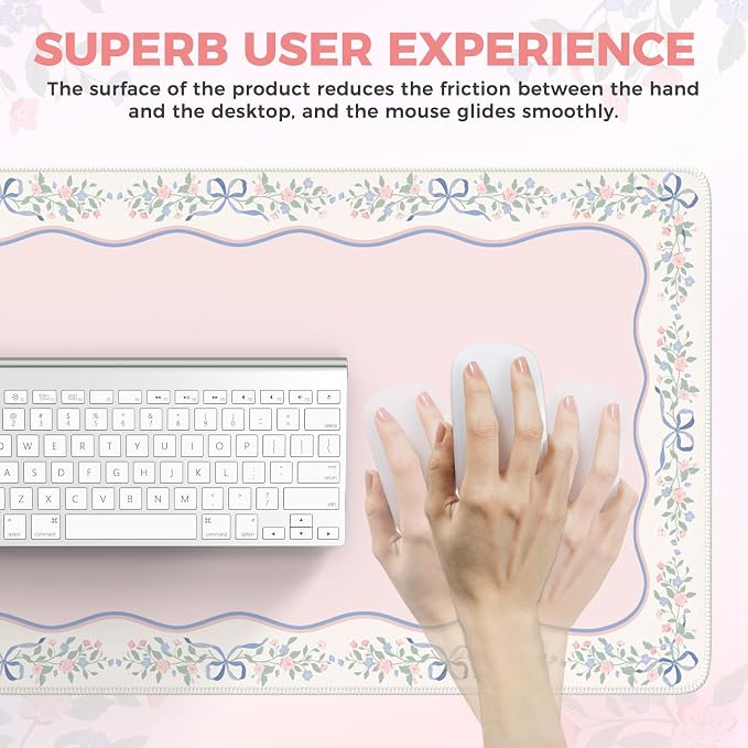iCasso Pink Desk Mat,Cute Desk Pad for Keyboard and Mouse,Anti-Slip Large Gaming Mousepad XXL,Soft Lycra Surface Computer Mat Women,Girly Keyboard Pad for Home Office