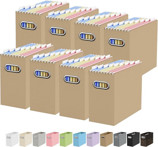 Oterri File Organizer Box, Portable Collapsible Cardboard File Folder Organizer with Handle for Letter Size Hanging Files, Document Storage Box for Home Office & Classroom (8 Packs, Brown)