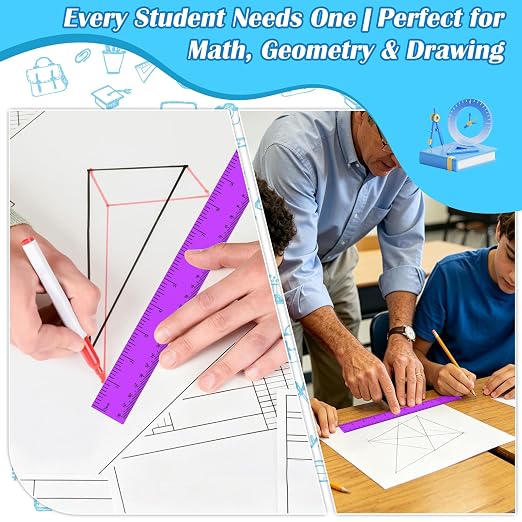 36 Pack 12 Inch Clear Purple Plastic Rulers Bulk, Transparent Metric Rulers with Centimeters and Inches, Straight Measuring Rulers for Back to School, Kids Classroom School Office Home Supplies