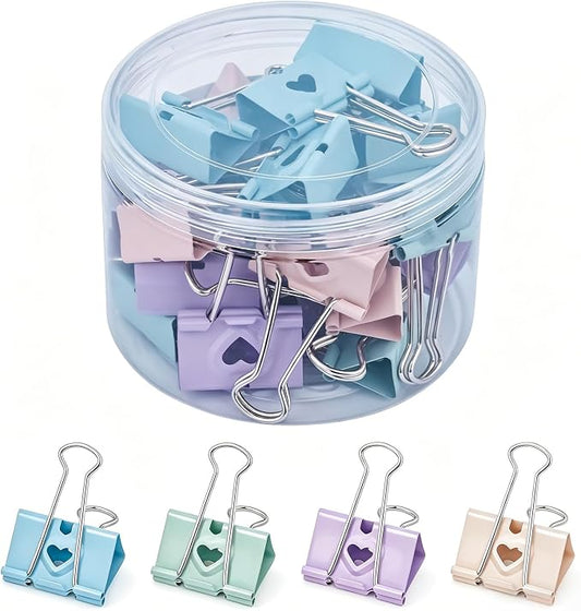 BAYTORY 24Pcs Pastel Binder Clips, 1.25 Inch (32 mm) Medium Binder Clips | with Clear Storage Container, Paper Clamps for School Teachers Office Supplies (32mm)