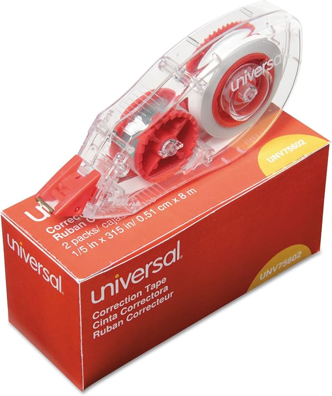 Universal 75602 Correction Tape with Two-Way Dispenser, Non-Refillable, 1/5-Inch x 315-Inch, 2/Pack