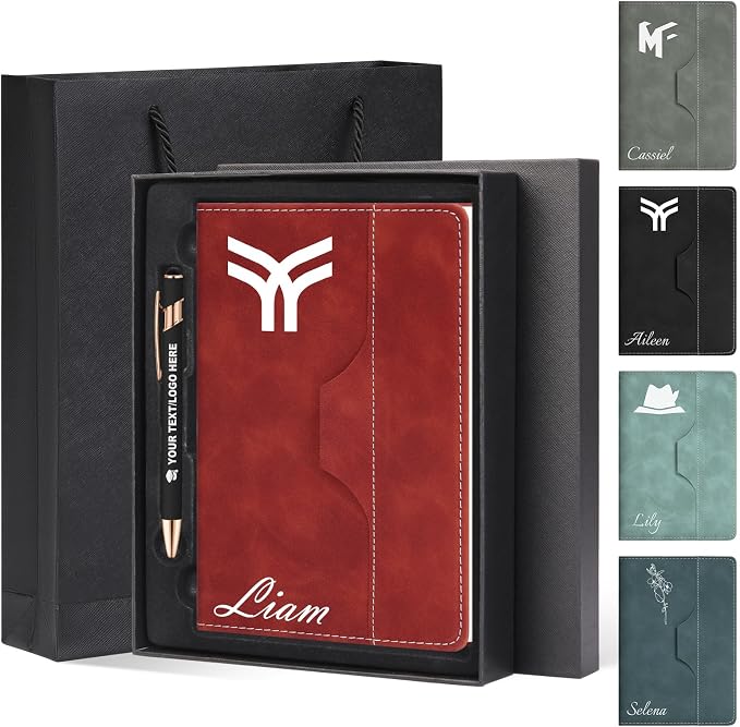 ENOMY Personalized Notebook Journal with Pen & Gift Box Custom Notebook A5 Hardcover Notebook Set for Men Women Lined Journal for Work College Graduation Xmas Gifts (Red)