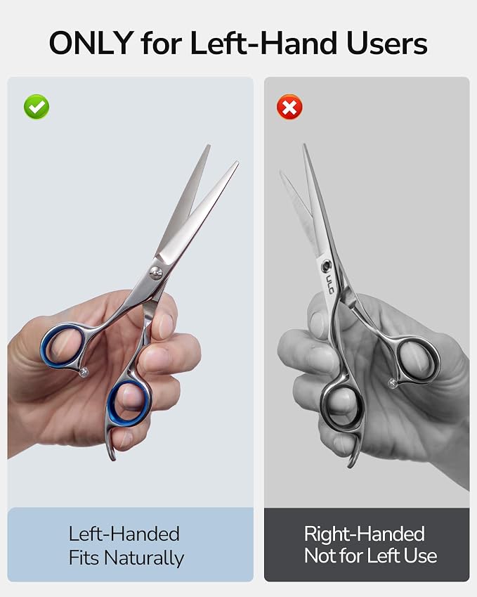 ULG Professional Hair Cutting Scissors 6.5" Blue Left-Handed | Razor Edge Barber Shears, For Salon and Home Hair Cutting Shears, Japanese Stainless Steel, Hand Sharpened