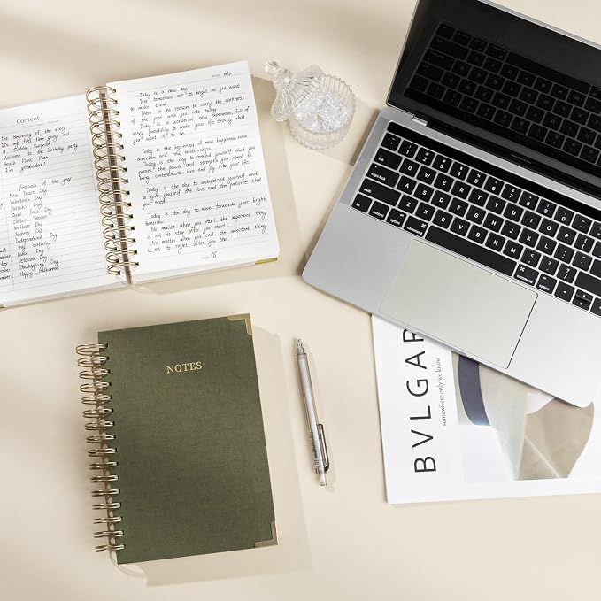 Spiral Notebook Journal, 328 Pages Linen Hardcover College Ruled Notebook, Lined Thick Journals for Women Men, A5 Thick Spiral Journal for Writing, 100GSM Paper, Cute Notebooks for Work School