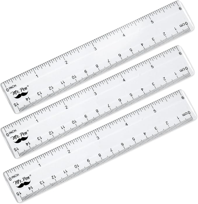 Mr. Pen- Plastic Rulers, 6 Inch, 3 Pack, Easy-to-Read Markings | Scratch-Resistant Design with Inches and Centimeters, Durable Small Transplant Rulers for Crafting Office & School