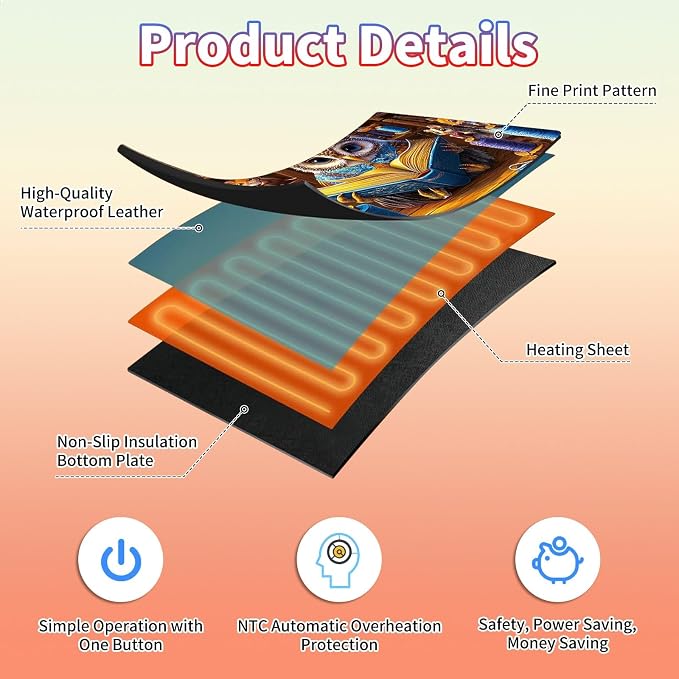 Heated Desk Pad Large Mouse Pad 23.6 x 14.1 inch with 3 Levels Heating & Auto Shut-Off Warm Mouse pad PU Leather Computer Mousepad for Home Office Work - Owl Book