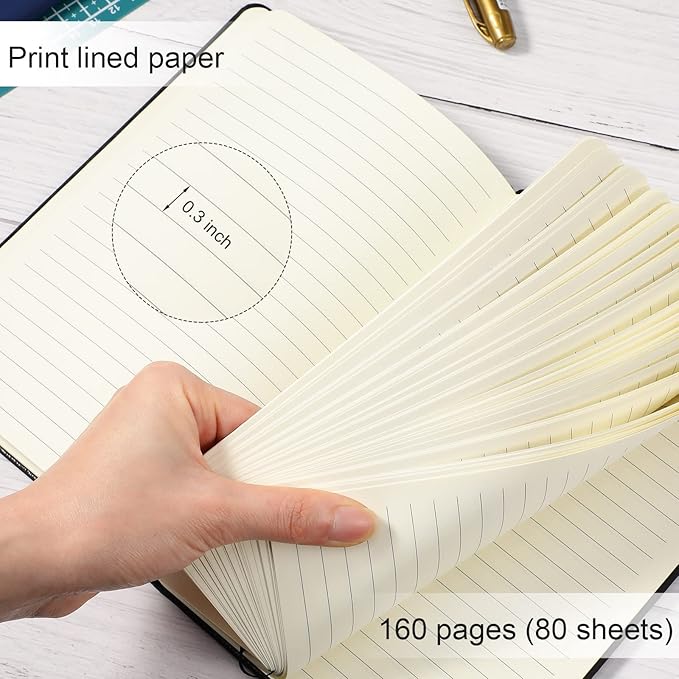 Honoson 20 Pack A5 Lined Journal Notebooks Hardcover Executive Notebook 5.5" x 8.3" PU Leather Wide Ruled Journals Bulk 160 Pages for Back to School Supplies Office Business Home (Black)