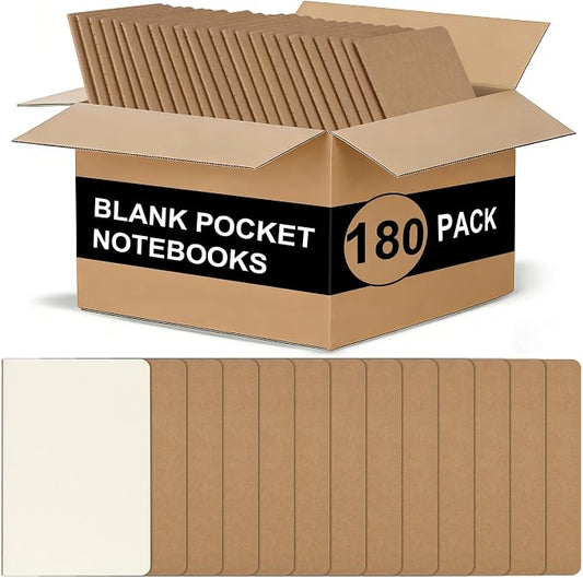 ZCZN 180 Pack Kraft Pocket Notebooks Bulk, 3.5 X 5.5 Inches Blank Paper Journaling Notebooks, 30 Sheets/60 Pages, Mini Journal Notebooks for Work, Writing, Drawing Memo Notepad(Kraft Cover)
