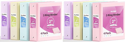 SUNEE 3 Ring Binders 2 Inch 8 Pack, Clear View Binder Three Ring PVC-Free (Fit 8.5x11 Inches) for School or Office Supplies, Assorted Pastel