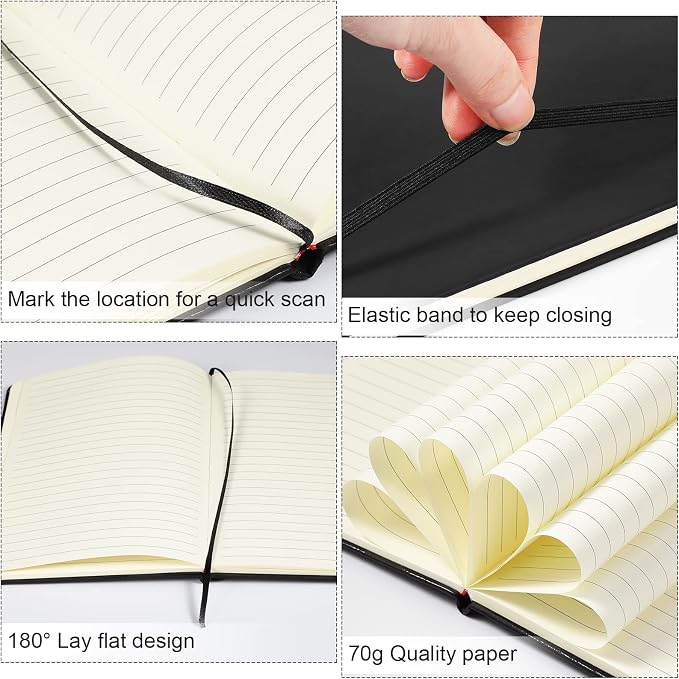 Honoson 20 Pack A5 Lined Journal Notebooks Hardcover Executive Notebook 5.5" x 8.3" PU Leather Wide Ruled Journals Bulk 160 Pages for Back to School Supplies Office Business Home (Black)
