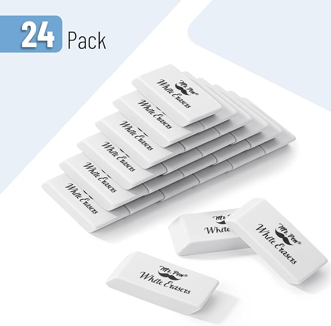 Mr. Pen- White Pencil Eraser, 24 Pack | Large Latex Free Block Erasers Bulk for School, Office, Art Sketching, Homework, Exams, Clean Smudge-Free Correction