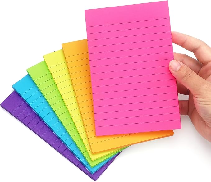 Early Buy Lined Sticky Notes, 4x6 in, 6 Bright Color, 6 Pads, 45 Sheets/Pad | Self-stick Repositionable Design, Great for Lists, Memos, and Daily Organization
