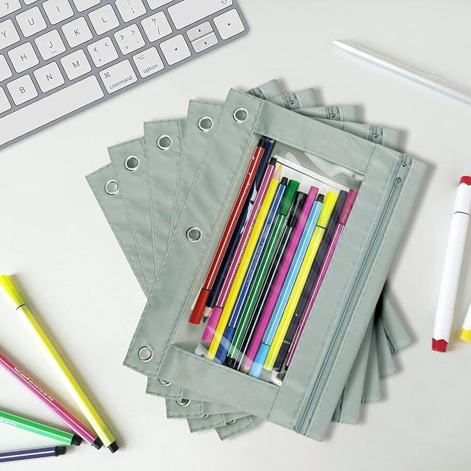 YoeeJob Pencil Pouch for 3 Ring Binder, Zipper Pencil Pouches Bulk, Pencil Case Pouch with Clear Window for Class, School, Office, Grey, 24 Packs