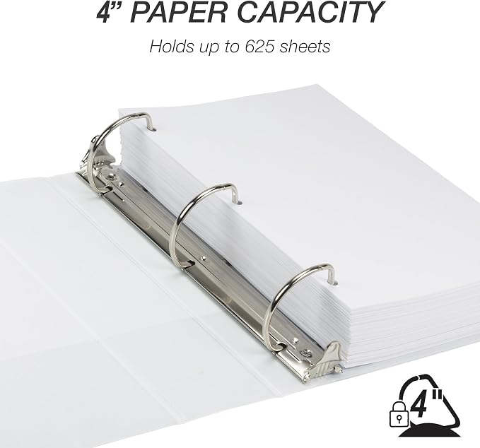 Samsill Durable 4 inch 3 Ring Binder, D Ring Binder, 100% Recycled Chipboard, White