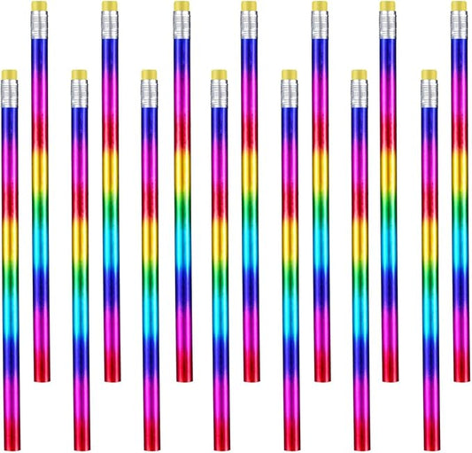 Outus 48 Pieces Rainbow Pencils Colorful Wooden Pencil Bulk with Eraser Top Writing Fun Assorted Novelty Supplies Awards Incentives for Home Office School Classroom