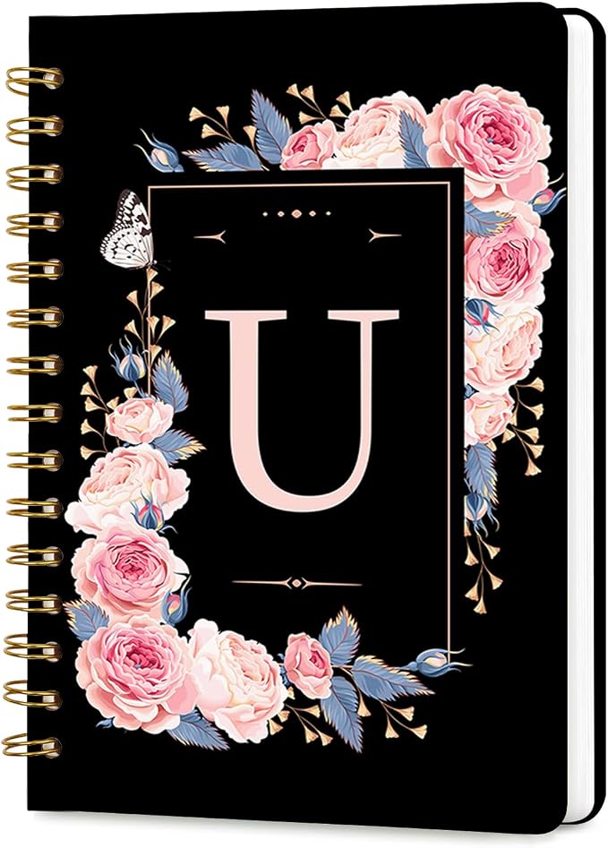 Lined Spiral Journal for Women, A5 Notebook for Work, 160 Pages, Letter U | College Ruled Spiral Notebook, Hardcover with Elegant Design for Note-Taking, 5.5 * 8.25 inch