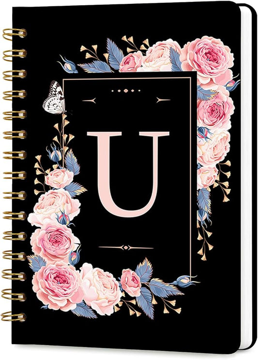 Lined Spiral Journal for Women, A5 Notebook for Work, 160 Pages, Letter U | College Ruled Spiral Notebook, Hardcover with Elegant Design for Note-Taking, 5.5 * 8.25 inch
